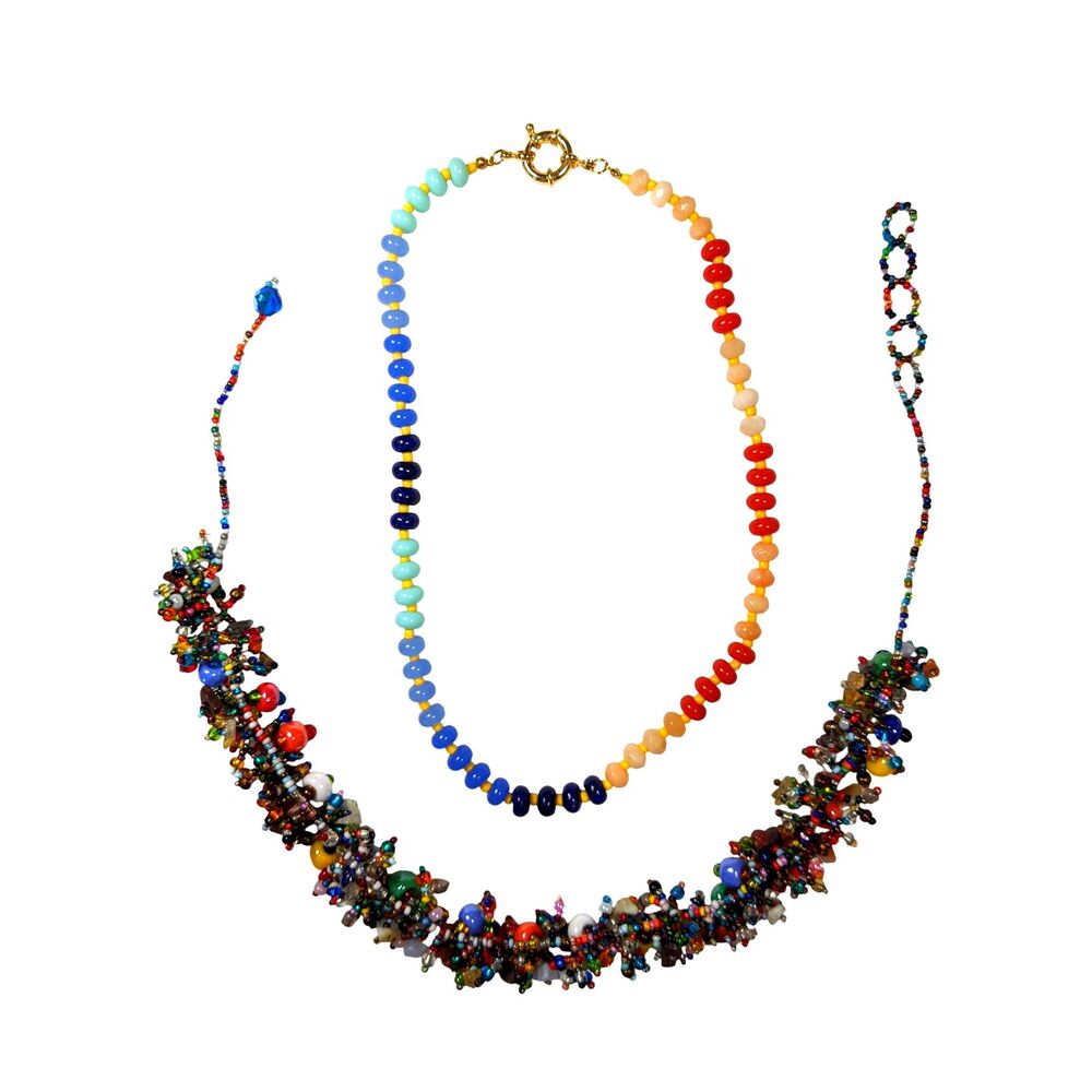 2pc Lot Fruit Salad Necklaces Tutti Frutti Candy Kidcore Glass Beads Fringe Boho